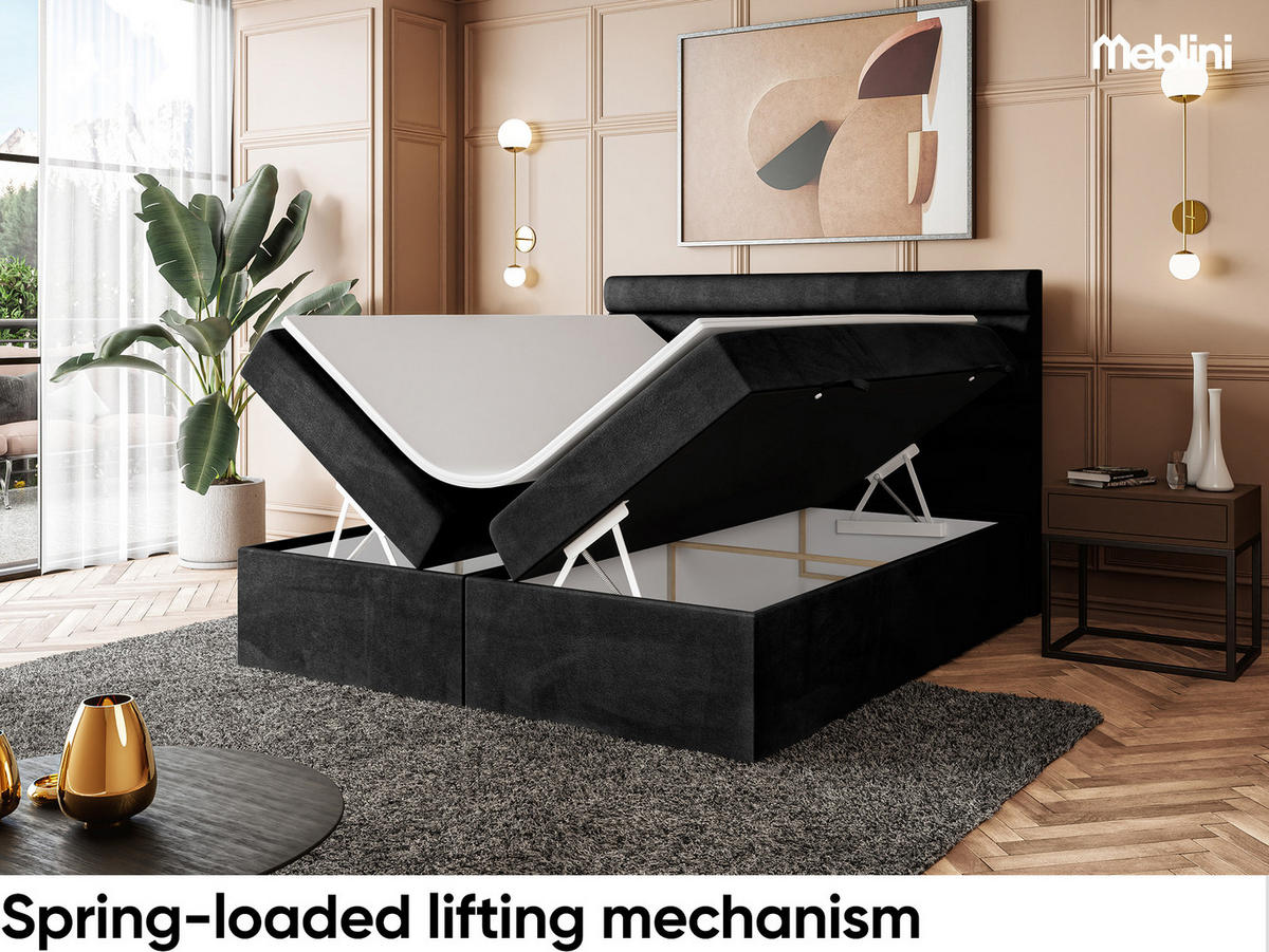 BOXBETT KARIM 160x200 cm in Schwarz Samt - Schwarz, Holz/Holzwerkstoff (160/200cm) - Meblini