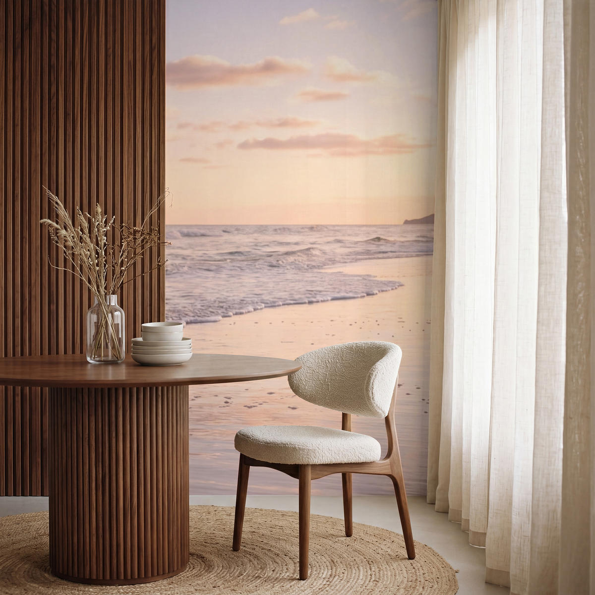 TAPETE - Strand - Brandung - Wolken - 120x200 cm - Hellrosa, Papier (120/200cm) - OnlyWow