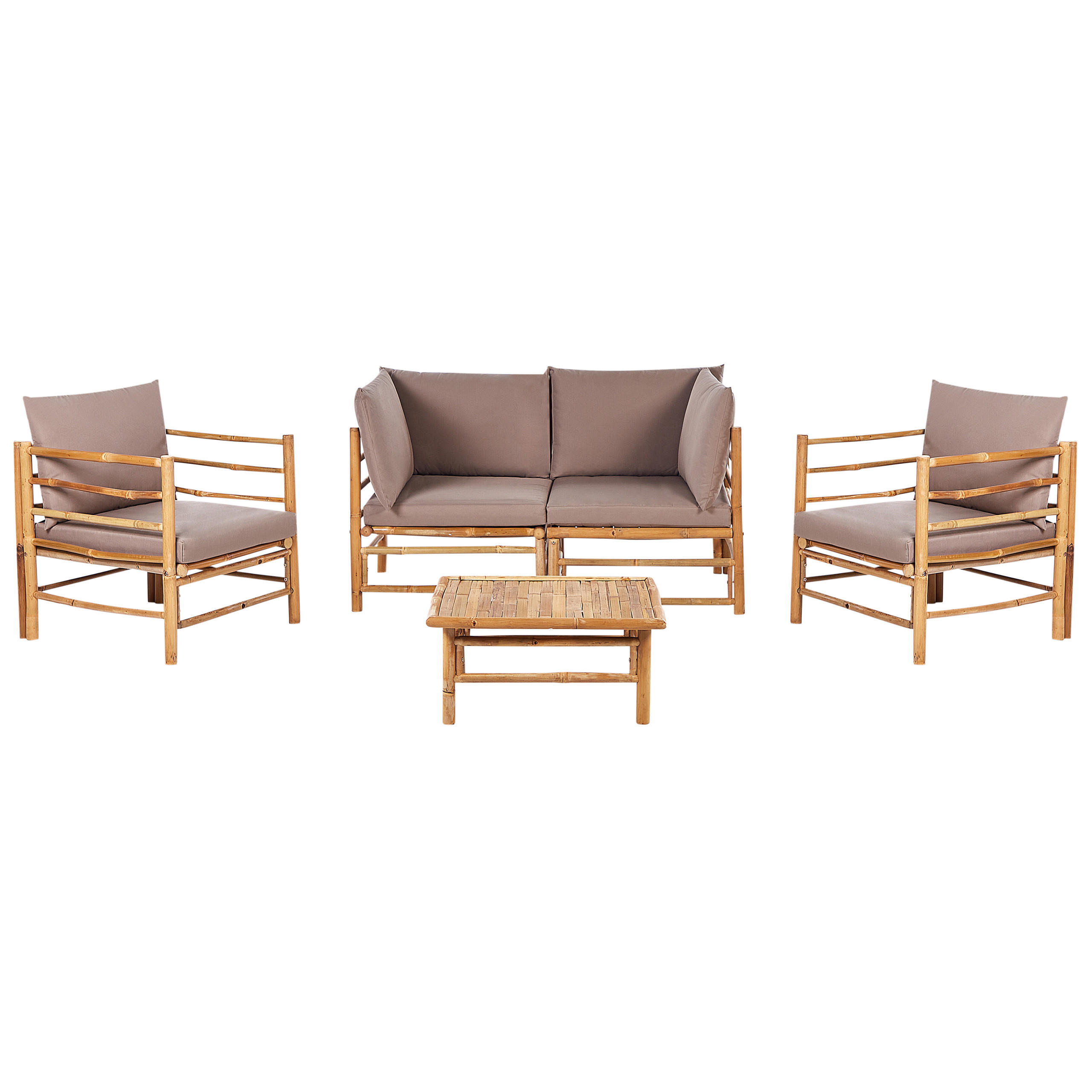 LOUNGE SET 4-Sitzer Bambusholz hellbraun 3-teilig Auflagen taupe Cerreto - Taupe, Holz - Beliani