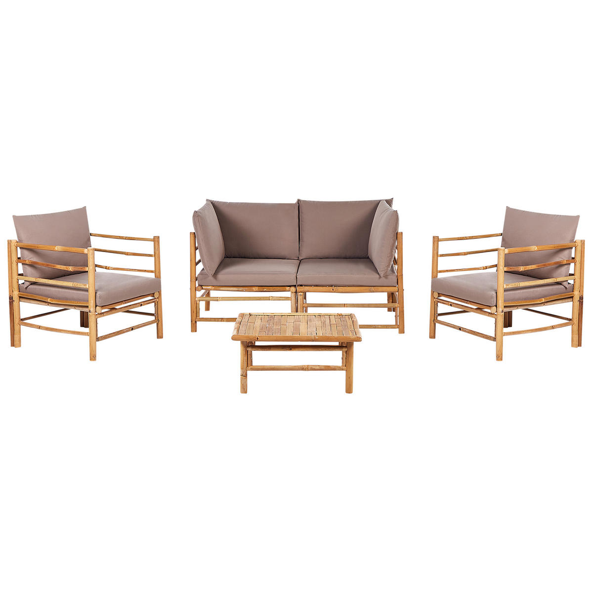 LOUNGE SET 4-Sitzer Bambusholz hellbraun 3-teilig Auflagen taupe Cerreto - Taupe, Holz - Beliani