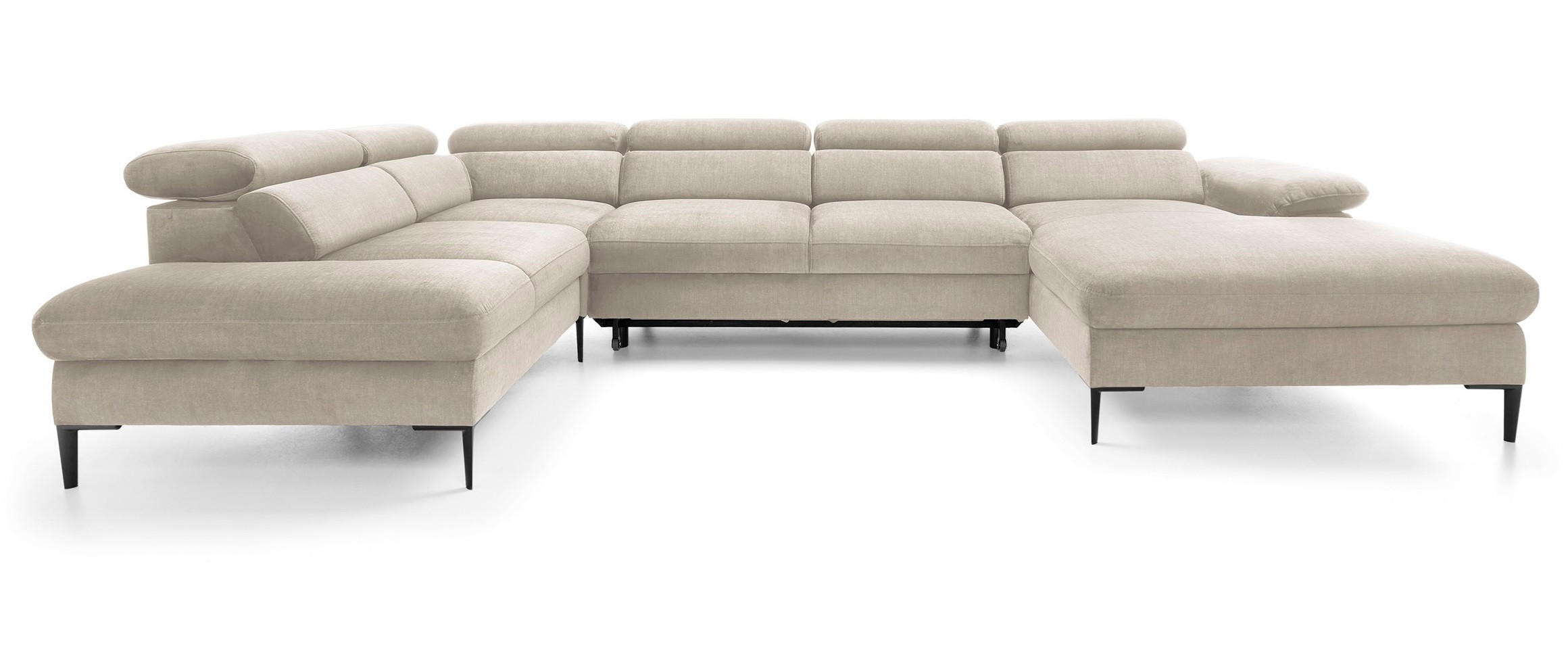 ECKSOFA U-Form 350 cm Amaro M mit Schlaffunktion, Rechts, Creme - Creme, Holz (353/214cm) - Emporius