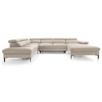 ECKSOFA U-Form 350 cm Amaro M mit Schlaffunktion, Rechts, Creme - Creme, Holz (353/214cm) - Emporius