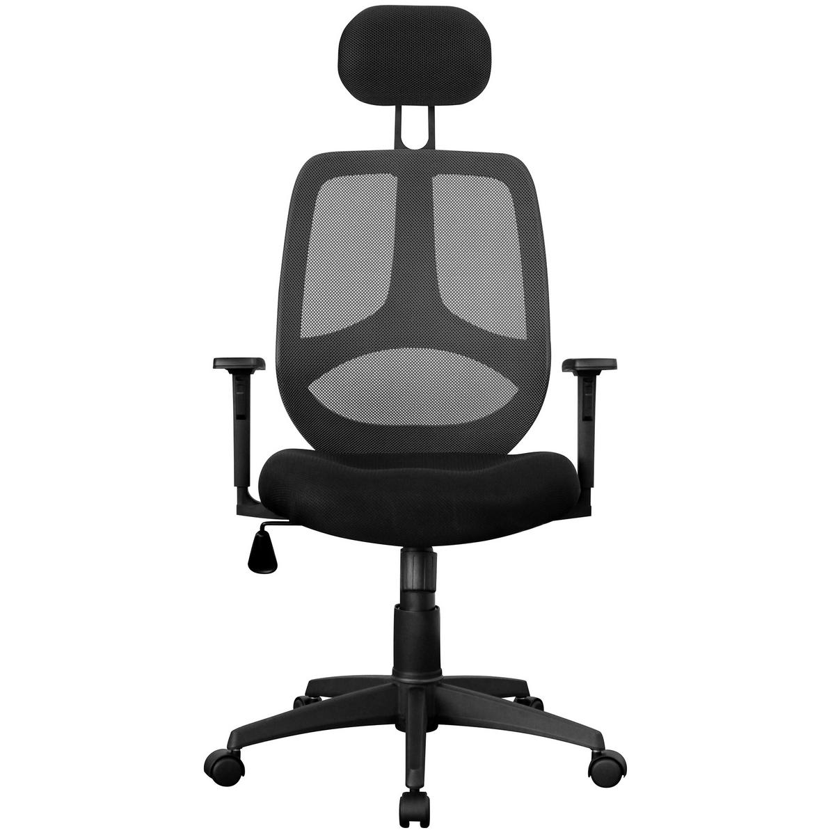 BÜROSTUHL Schwarz Stoff drehbar mit Armlehnen, Kopfstütze und 120 kg Belastbarkeit X-XL - Schwarz, Textil (57/127/61cm) - KADIMA DESIGN
