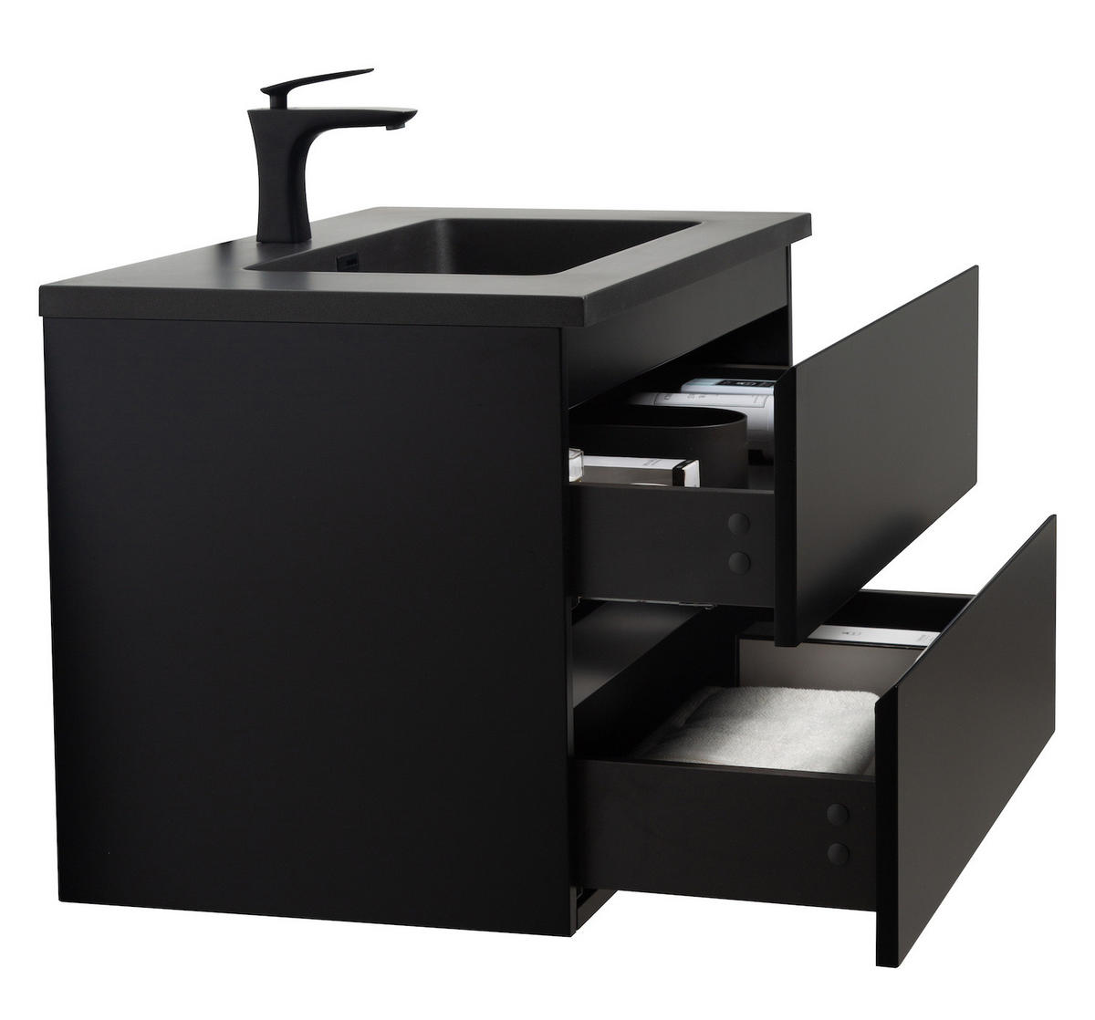 WASCHTISCHKOMBI Angela 2 Teile - Schwarz Matt Mit Schwarzem Waschbecken - 80 x 48 x 52 cm - Schwarz, Holz (80/52/48cm) - Badplaats