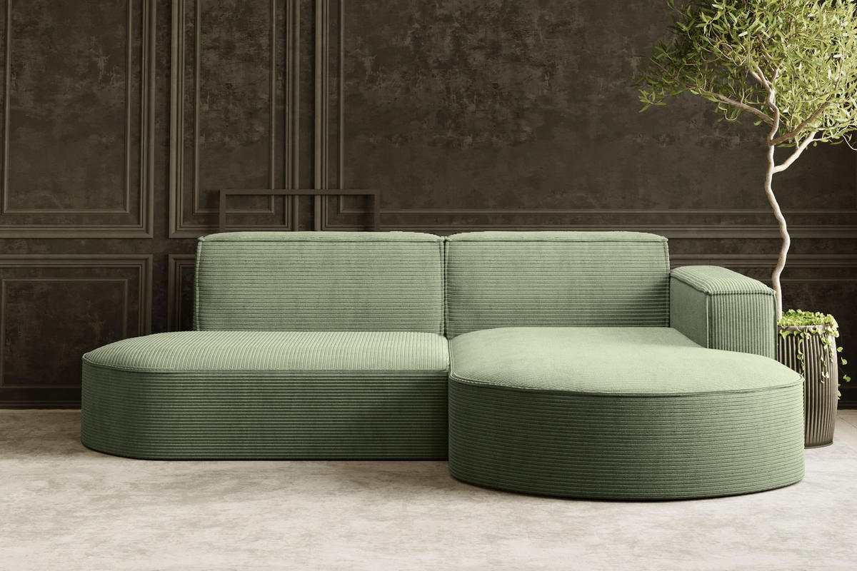 ECKSOFA Modena Studio, Cord Stoff Hellgrün Rechts - Hellgrün, Holzwerkstoff/Textil (236/165cm) - Kaiser Möbel