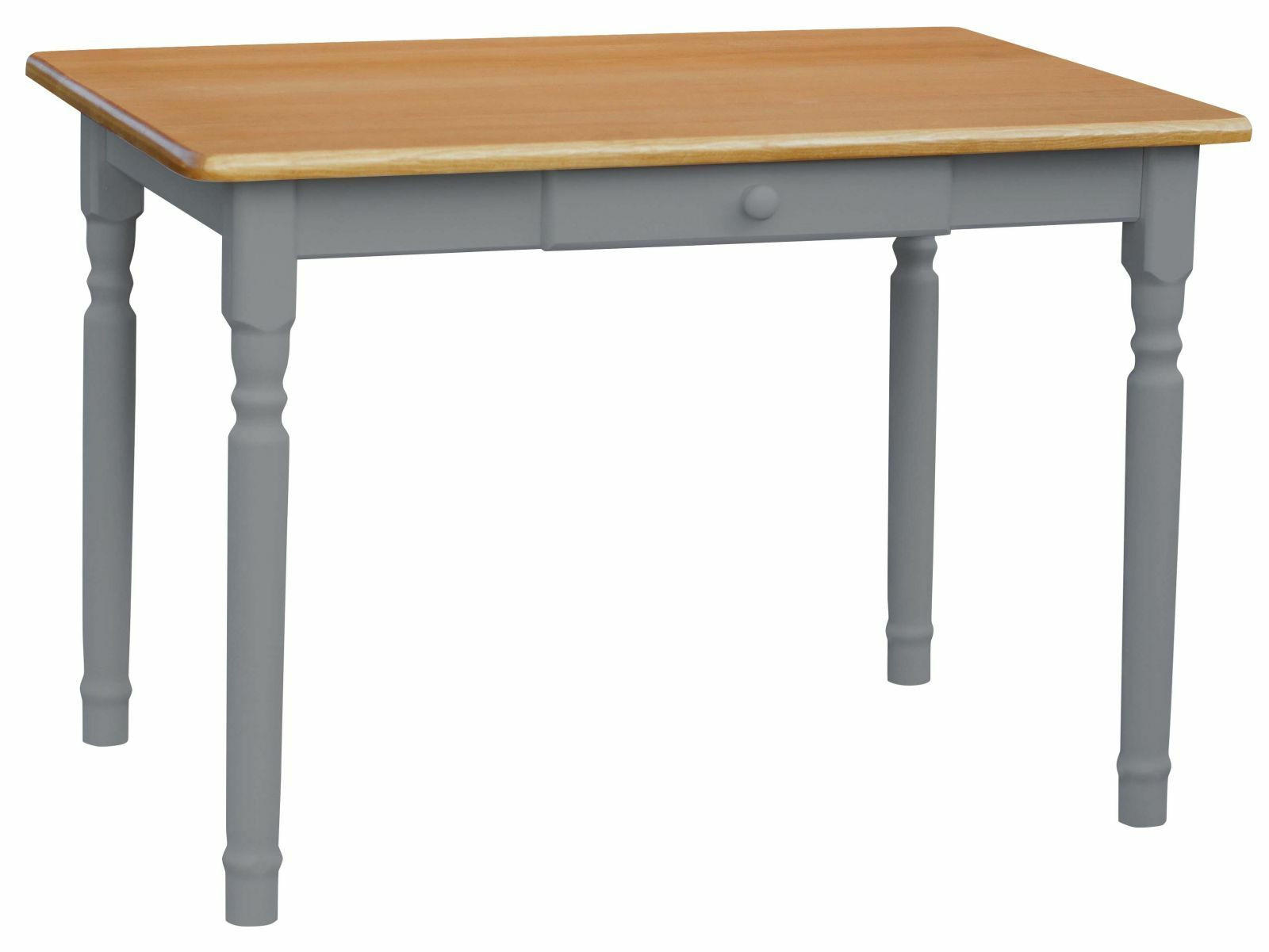 KOMA Esstisch KM417246 aus massivem Kiefernholz mit Schublade, 130 × 50 cm, Grau / Erle gebeizt - Blau/Naturfarben, Holz (50/75/130cm) - Koma