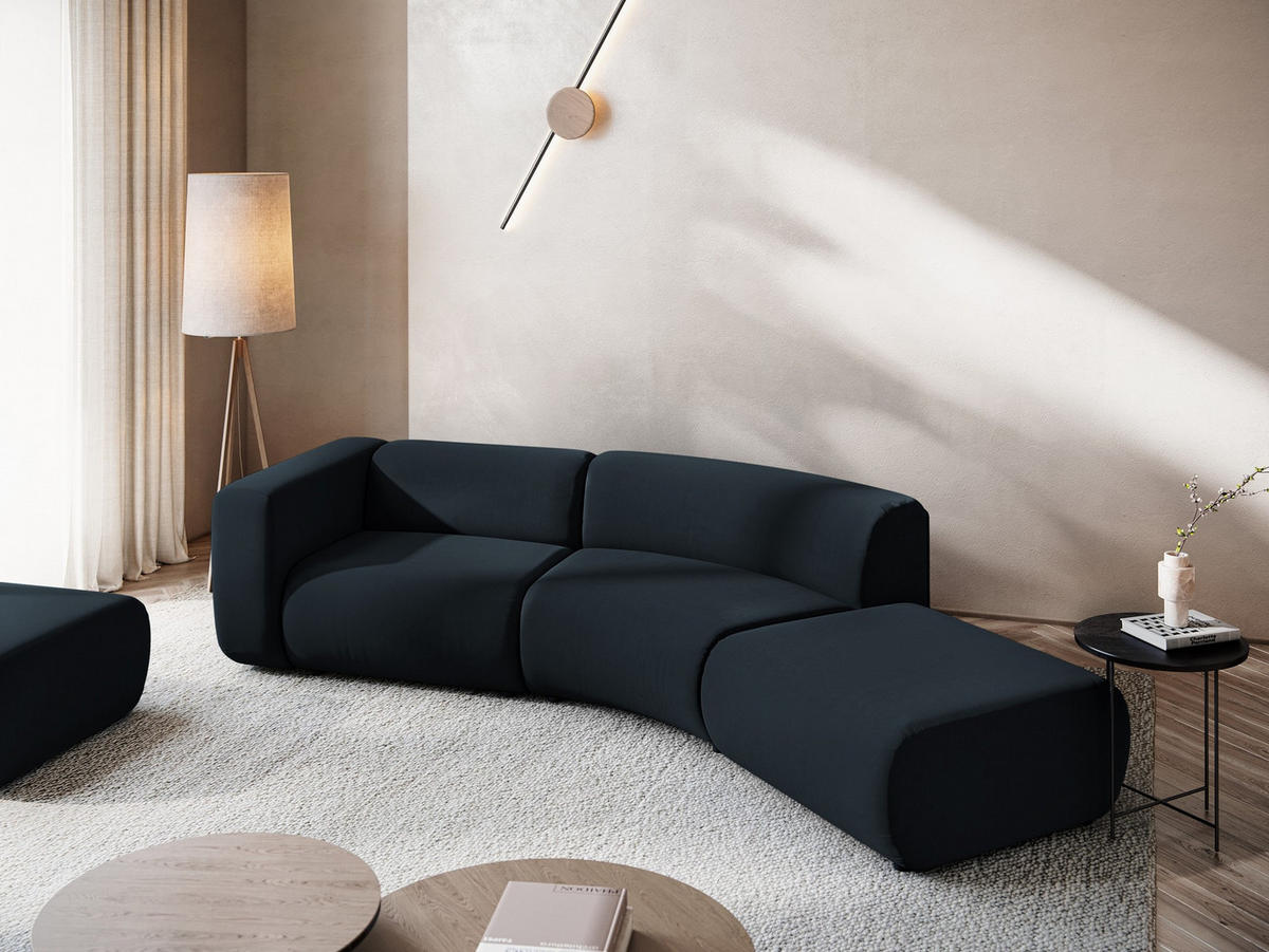 4-SITZER-SOFA Samt Stoff Blau - Blau/Schwarz, Kunststoff/Textil (335/70/166cm) - Makamii