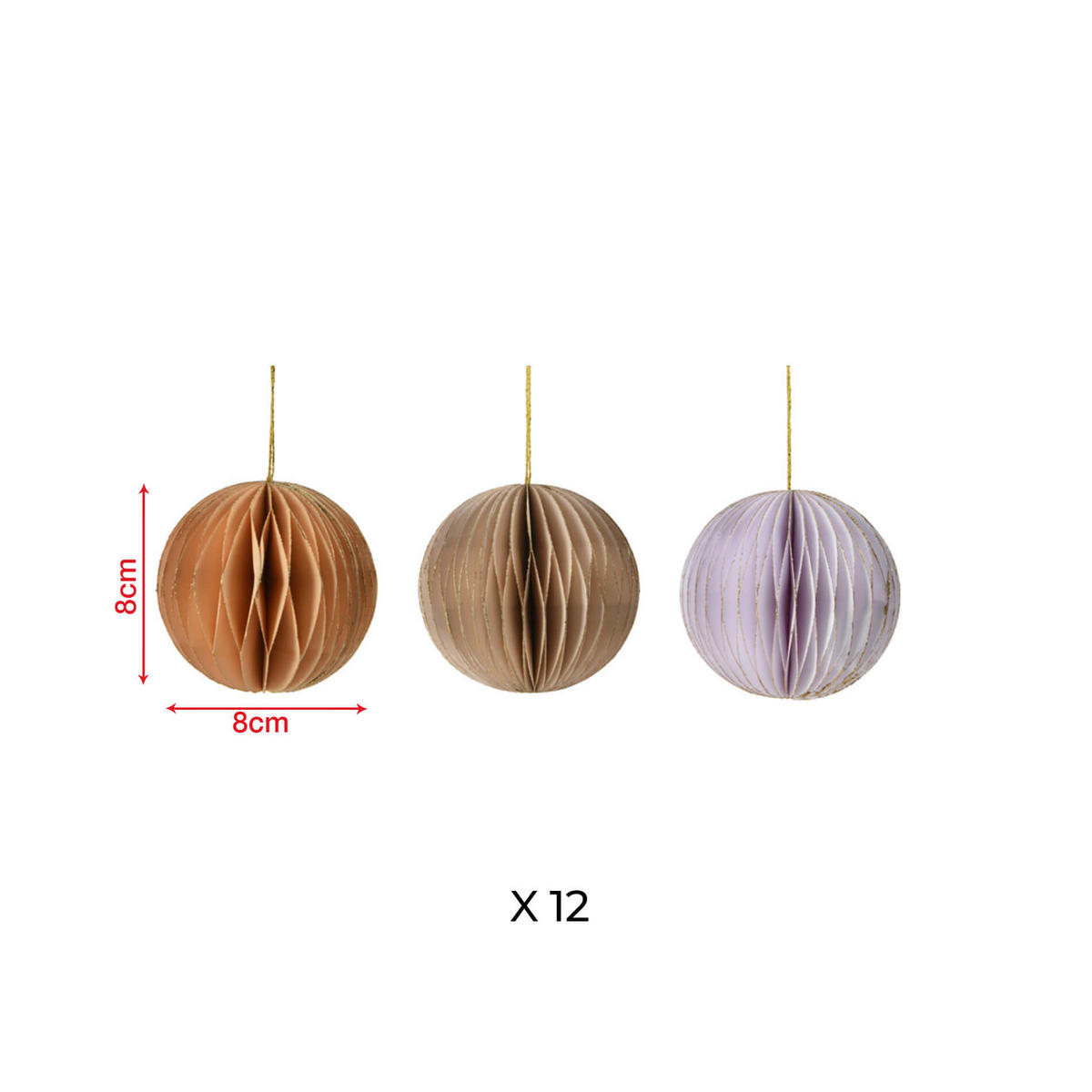 BAUMORNAMENTE SET, 12 pieces Mehrfarbig 8/8/8 cm - Multicolor, Papier (8/8/8cm) - Mobili Rebecca