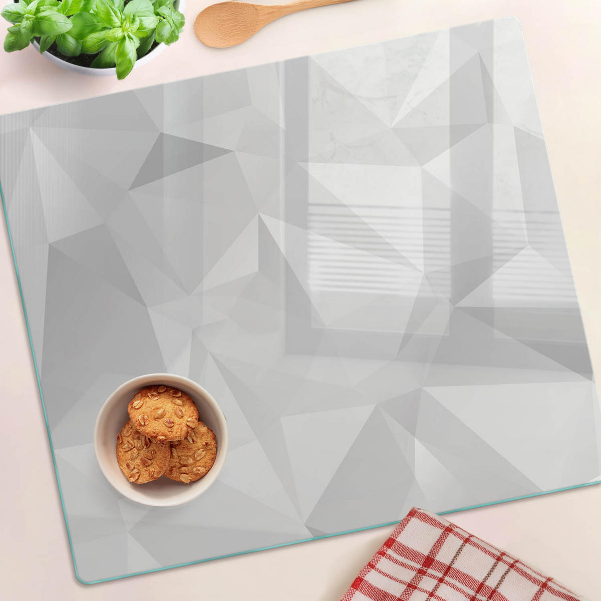 GLASPLATTE 60x52 cm Abstrakte Dreiecke - Weiß, Glas (60/0.4/52cm) - TULUP