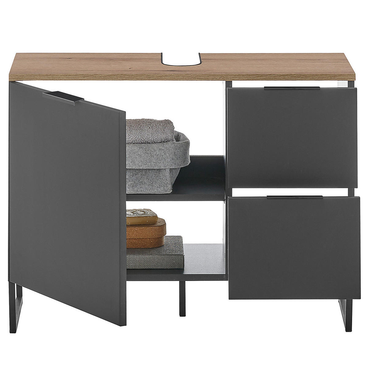 WASCHBECKENUNTERSCHRANK mit 1 Tür - Schwarz, Holzwerkstoff (80/60/35cm) - home24