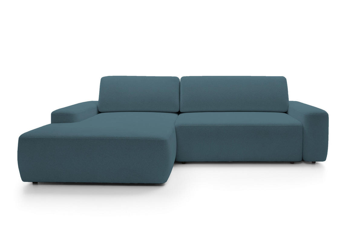 ECKSOFA BOULI 4-Sitzer Polstersofa Raven mit Schlaffunktion 130x210cm Bettzeugablage 264x162x82cm linksseitig Farbe: seegrün - Smaragdgrün, Holz/Textil (162/264cm) - DomoHome