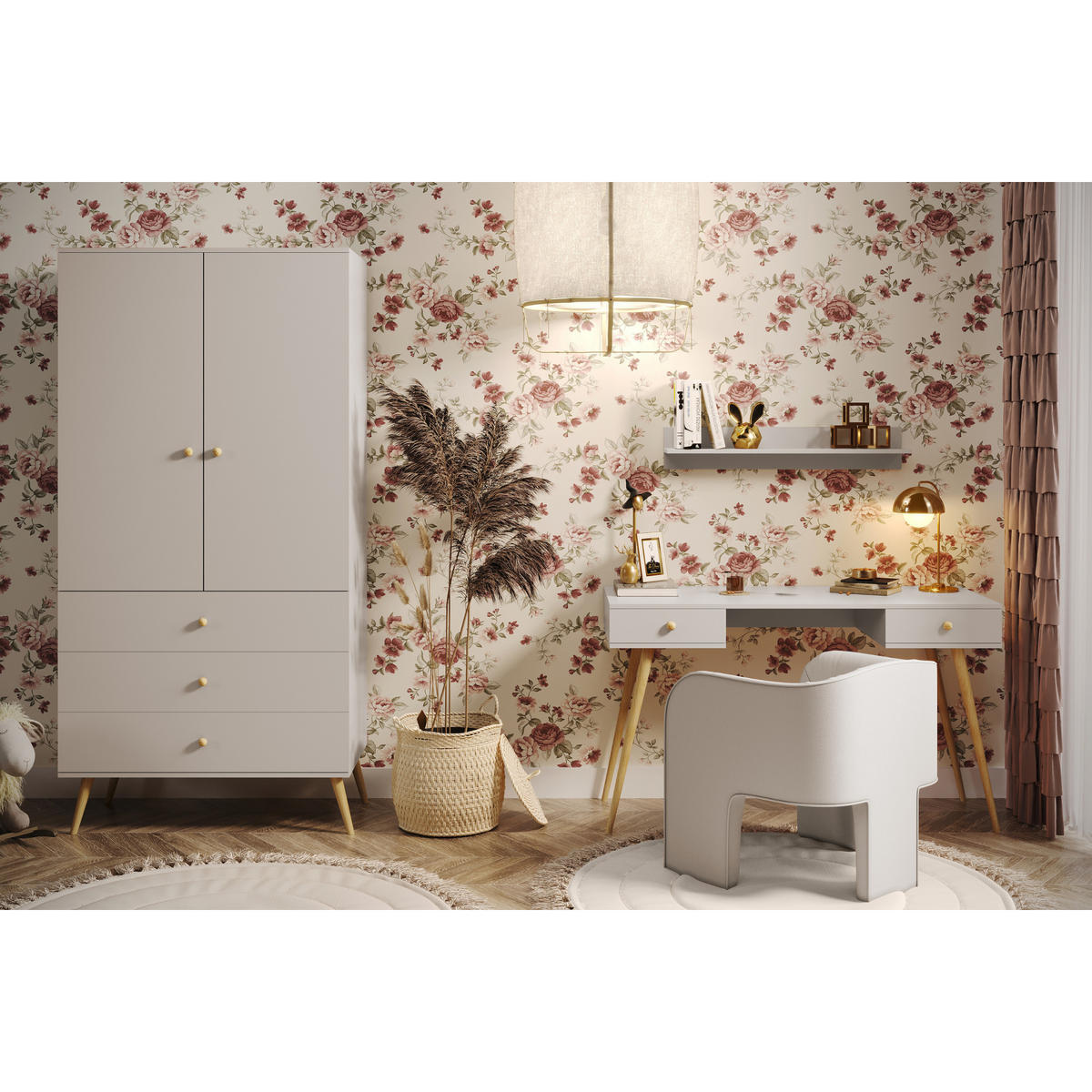 SCHREIBTISCH NATURA, 135 cm, Kaschmir, mit 2 Schubladen - Grau, Holz (54/135/79cm) - Excellent Home