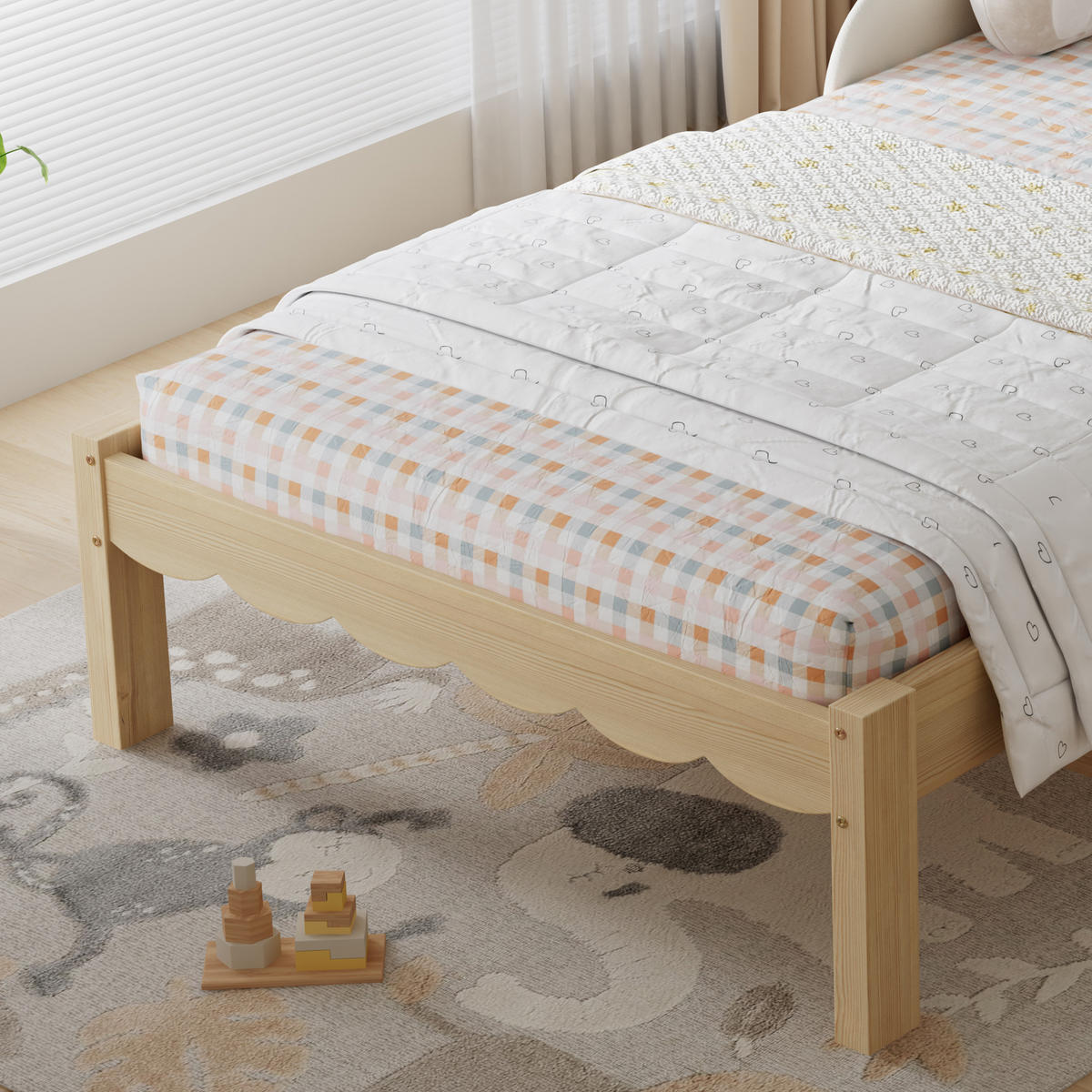 KINDERBETT 90/200 cm in Beige & Natur mit Schutzgeländern und PU-Kopfteil - Beige/Naturfarben, Holzwerkstoff/Textil (90/200cm) - STILVORA