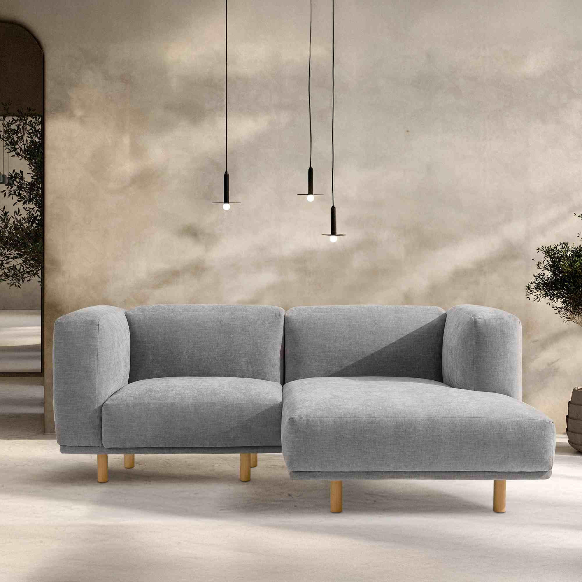 Thumbnail - Konsimo® Ecksofa-Rechts, Hellgrau, Holz, Holzwerkstoff, Textil, L-Form, 204x155 cm, Wohnzimmer, Sofas & Couches, Wohnlan...