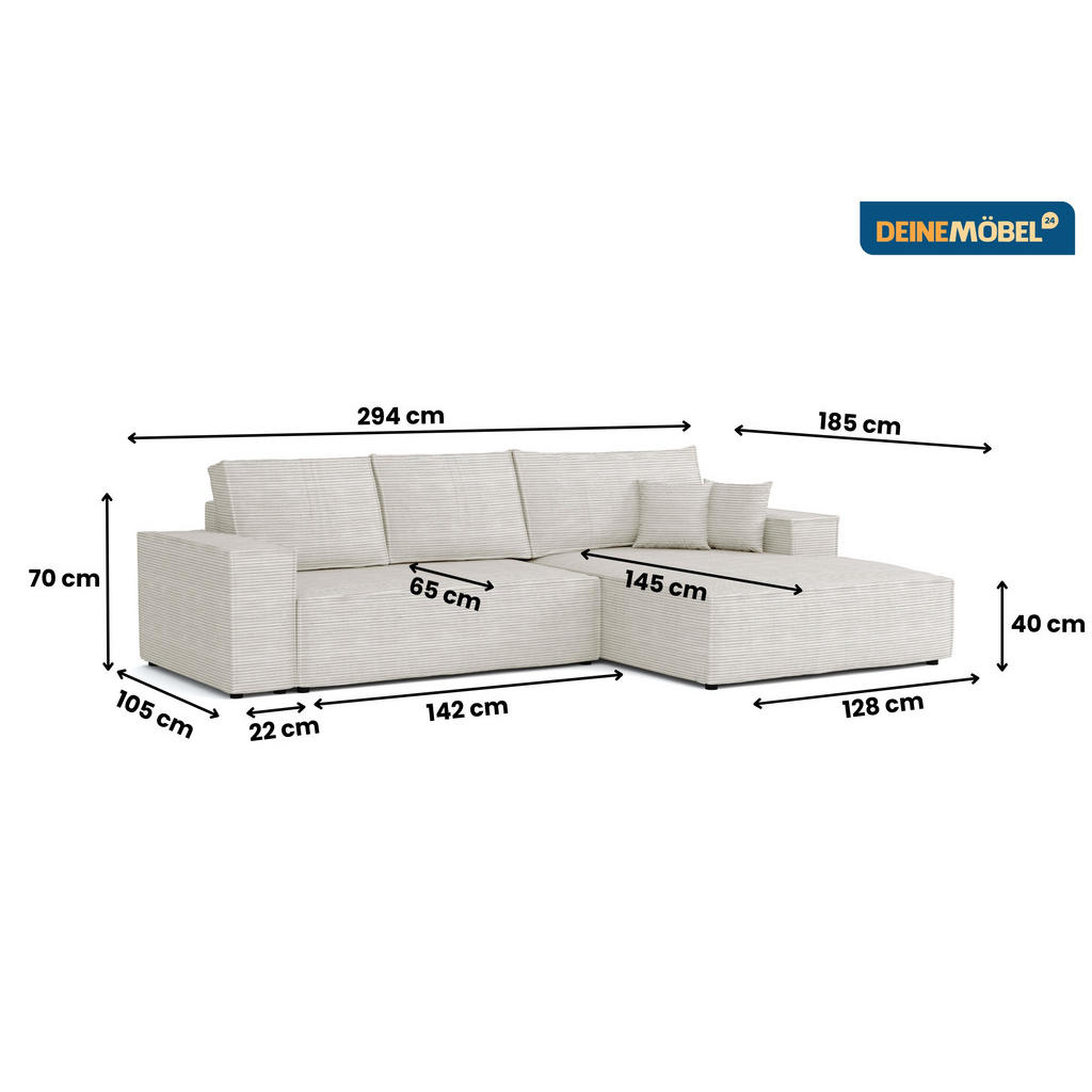Thumbnail - Deine Möbel 24 Ecksofa, Creme, Textil, Ottomane rechts, L-Form, 294x185 cm, Wohnzimmer, Sofas & Couches, Wohnlandschafte...