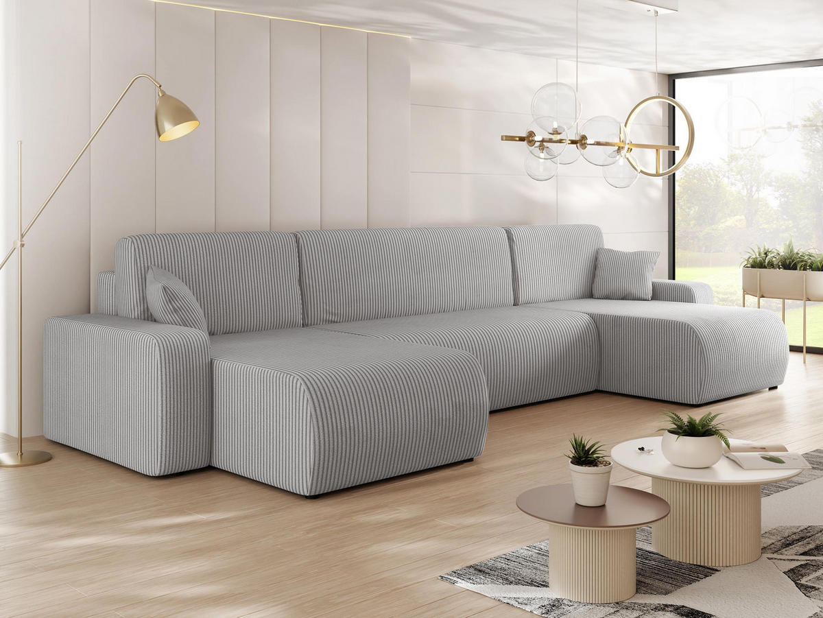 WOHNLANDSCHAFT Piano U Cord - Hellgrau/Schwarz, Holz/Kunststoff (312/82/145cm) - MIRJAN24