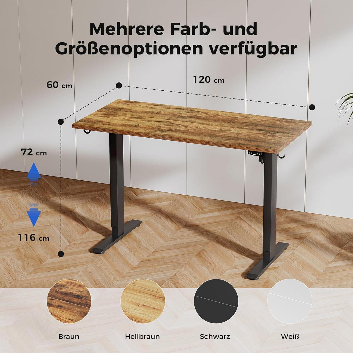 SCHREIBTISCH höhenverstellbar elektrisch 120 x 60 cm Braun - Braun, Holzwerkstoff (120/60/75cm)