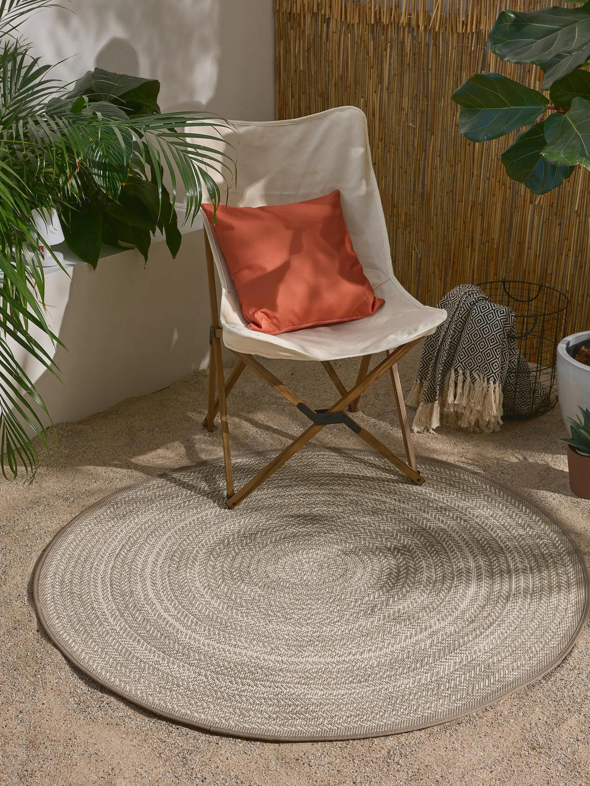 OUTDOORTEPPICH rund Metro Cream/Taupe ø 120 cm rund - Creme, Textil (120/120cm) - benuta Nest