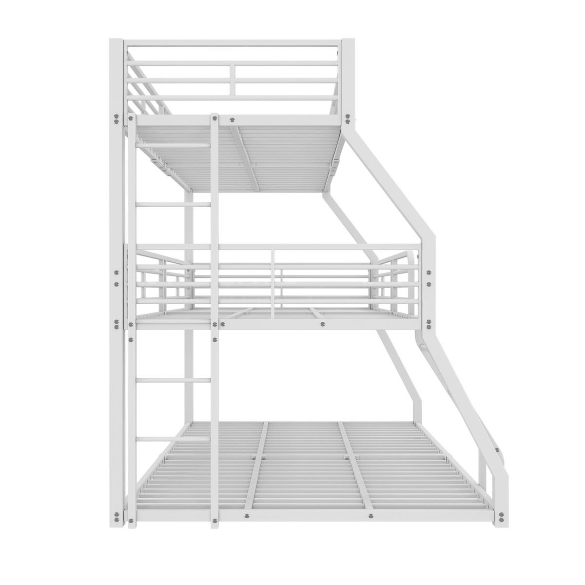 ETAGENBETT 90/200 cm aus Metall in Weiß – Dreifachbett mit 2 Leitern - Weiß, Metall (90/200cm) - BEAOK