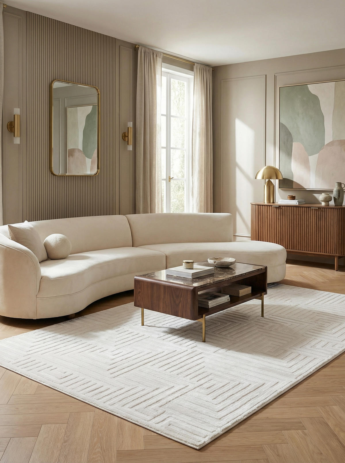 TEPPICH Waschbar Skulptural Modern Schlafzimmer Strapazierfähig Creme 140x200 cm OEKO-TEX – ILLER - Beige, Textil (140/200cm) - KADIMA DESIGN