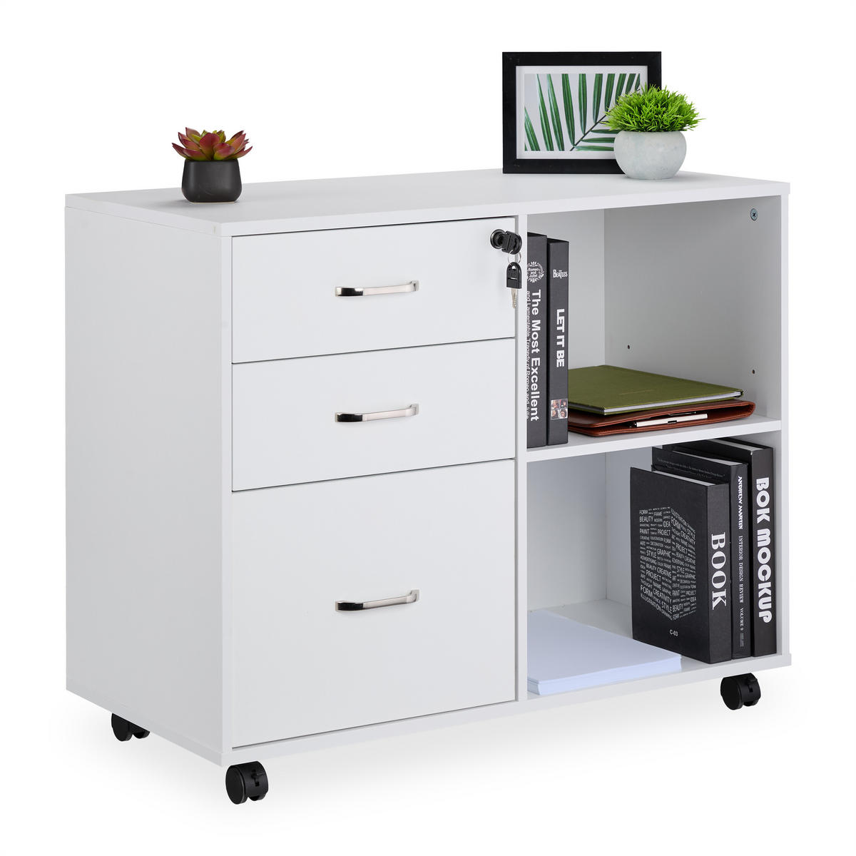 ROLLCONTAINER - Silberfarben/Schwarz, Holzwerkstoff/Kunststoff (80/66/40cm) - Relaxdays