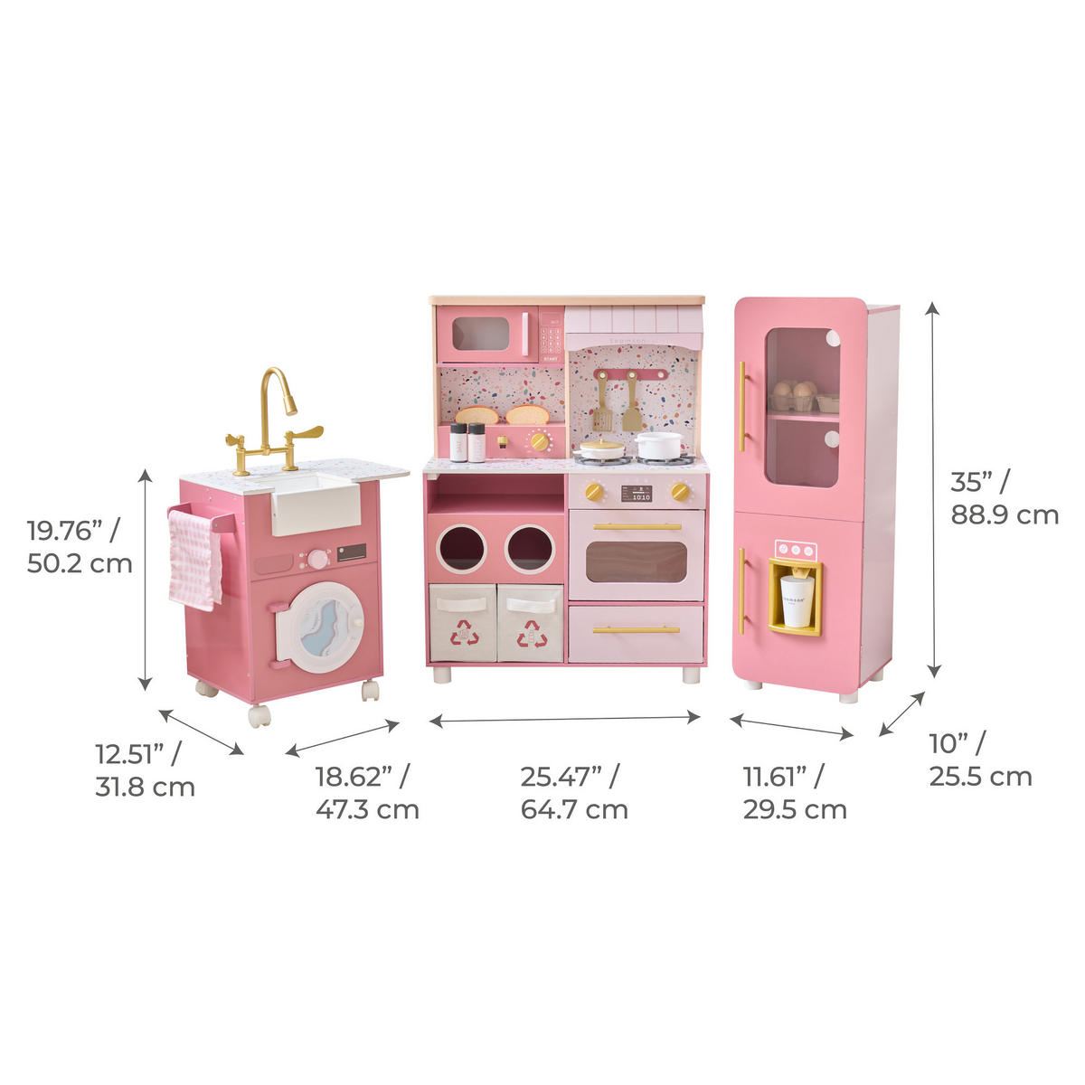KINDERKUCHE 3-teilige modulare Holz, 89cm, Rosa - Pink, Holzwerkstoff (142/28/89cm) - Teamson Kids