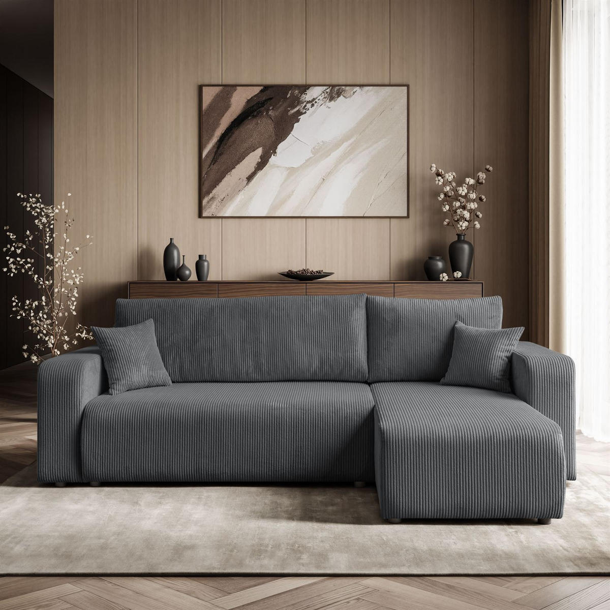 Ecksofa PRESTIGE L, Poso 60 - Grau, Textil (247/143cm) - Lookway