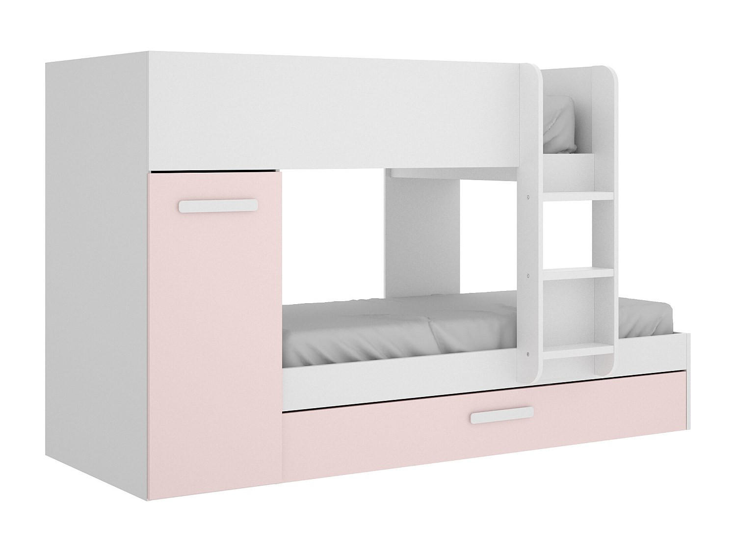 ETAGENBETT Ausziehbett mit Stauraum - 3x 90 x 190 cm - Weiß, Naturfarben & Rosa - ANTHONY - Pink, Holz (112/244cm) - Vente-Unique