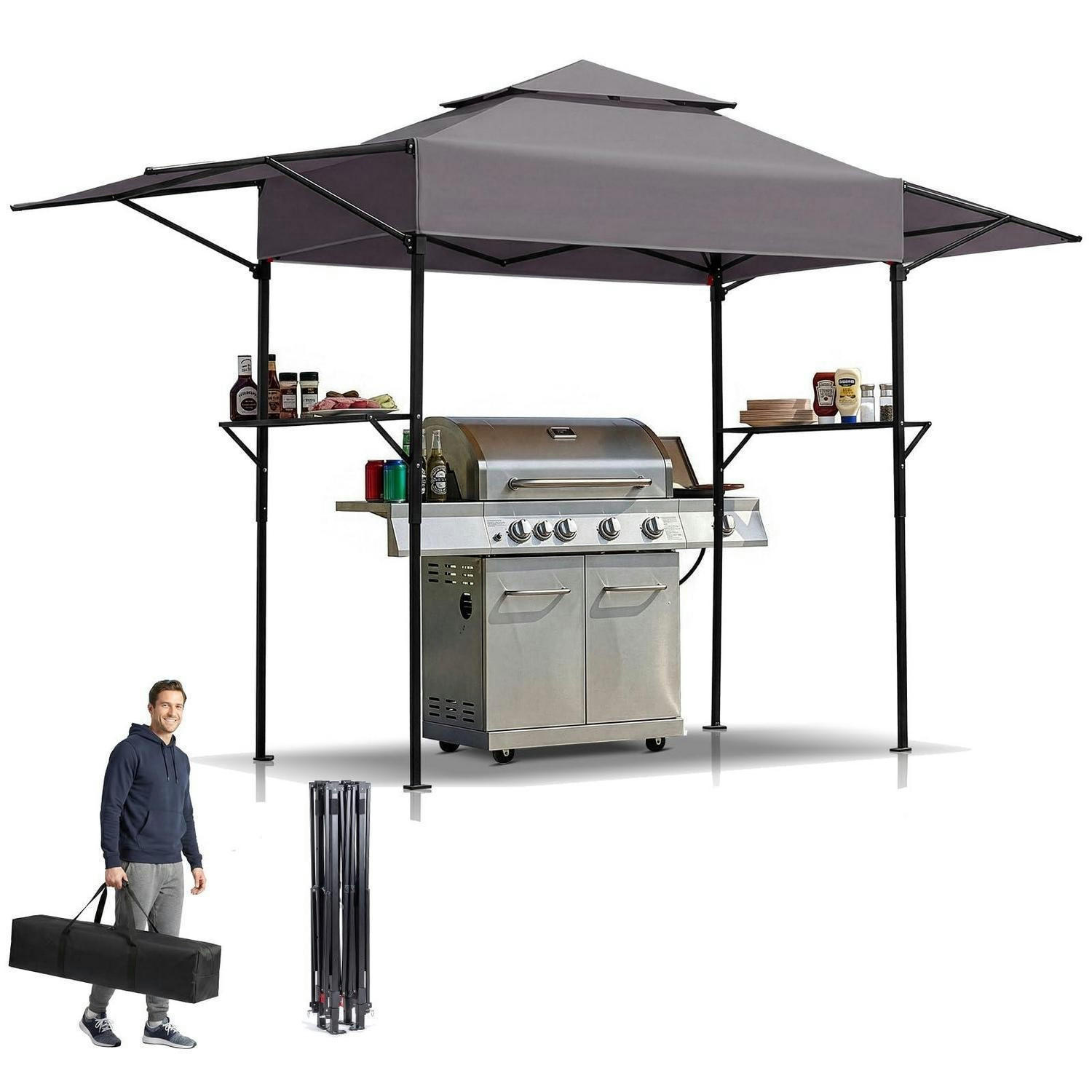 GRILLPAVILLON faltbar 380 x 100 x 240 cm Anthrazit - Anthrazit, Metall (100/240/380cm)