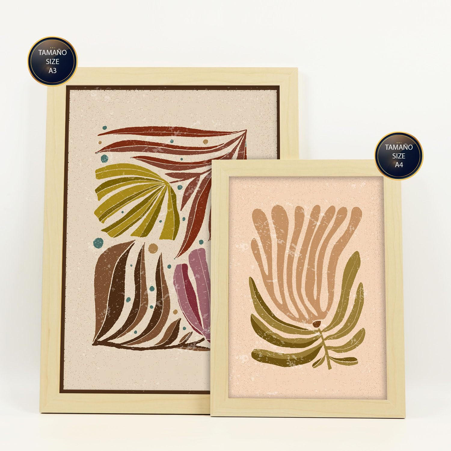 POSTER Set Mit 6 Drucken Von Blättern In Der Sammlung Ethnischer Ästhetische Dekorative Für Zuhause Wandkunstdruck A3 & A4 Rahmen Aus Hellem Holz - Beige, Papier (29/3cm) - Nacnic