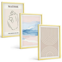BILDER SET 3er Set - 40x60 cm Goldrahmen - Linien, Wellen, pastellfarbener Minimalismus - Goldfarben, Kunststoff (40/60cm) - TULUP