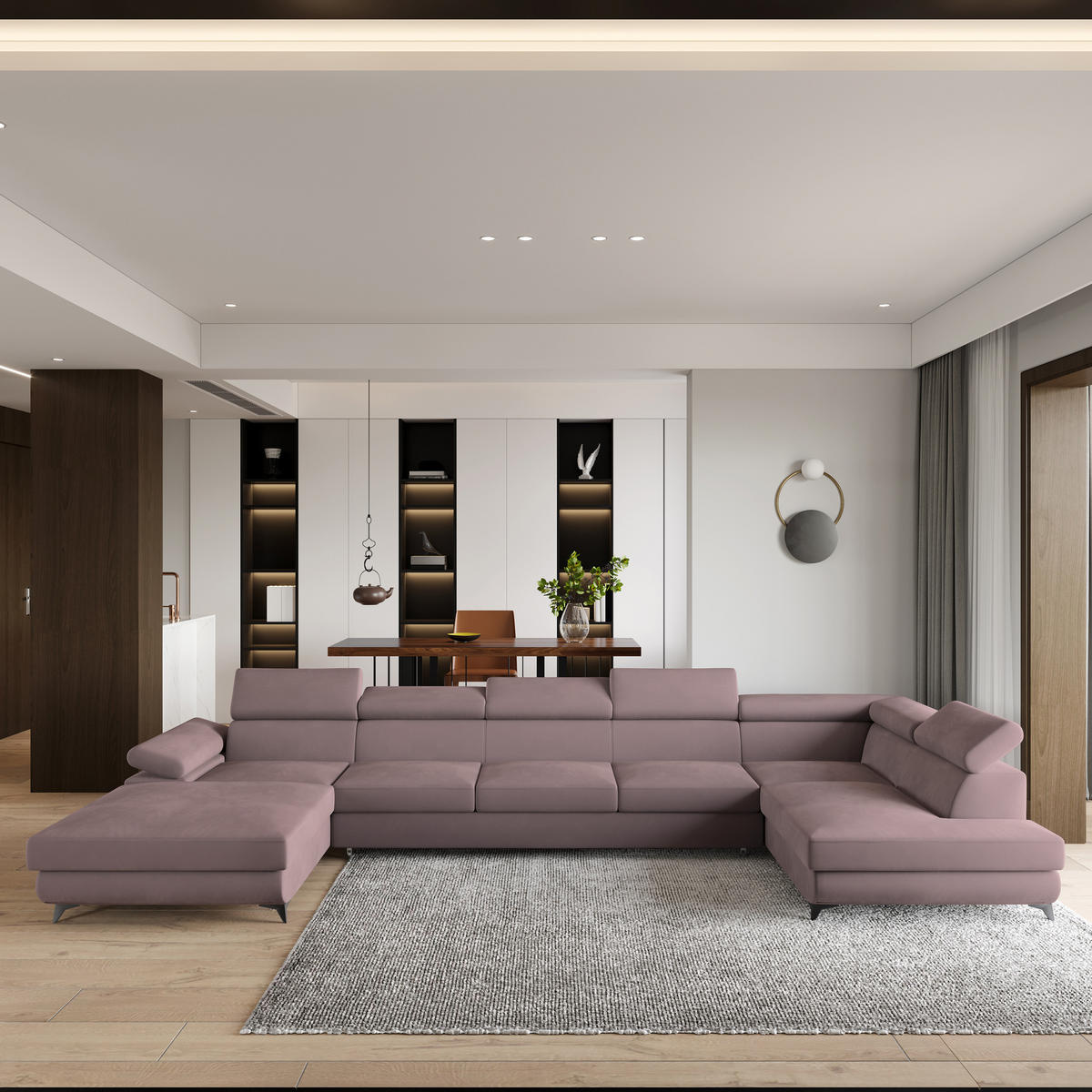 ROHOVÁ SEDAČKA MONTIVA šeříková - černá/šeříková, kov/dřevo (410/190cm) - MASSENO