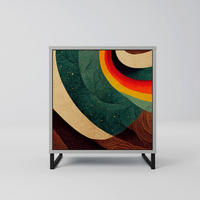 SIDEBOARD COLORFUL STRANDS, Grau, 57,5x42x67,5 cm, Schwarze Metall-Rahmenfüße - Multicolor/Schwarz, Holzwerkstoff/Metall (57.5/67.5/42cm) - SpaceRebels