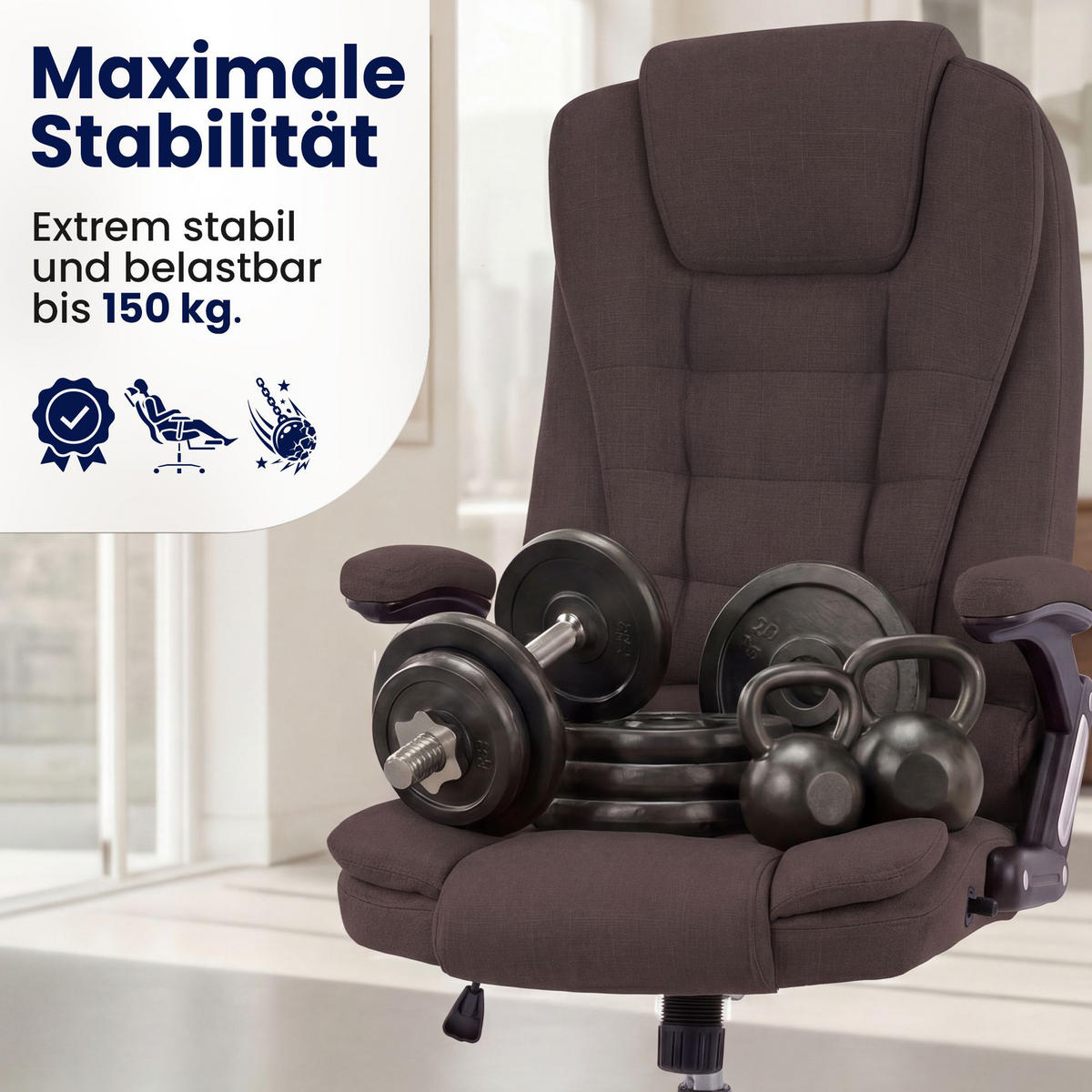 CHEFSESSEL Stoff Braun - Chromfarben/Braun, Textil/Metall (69.5/113/78cm) - CLP