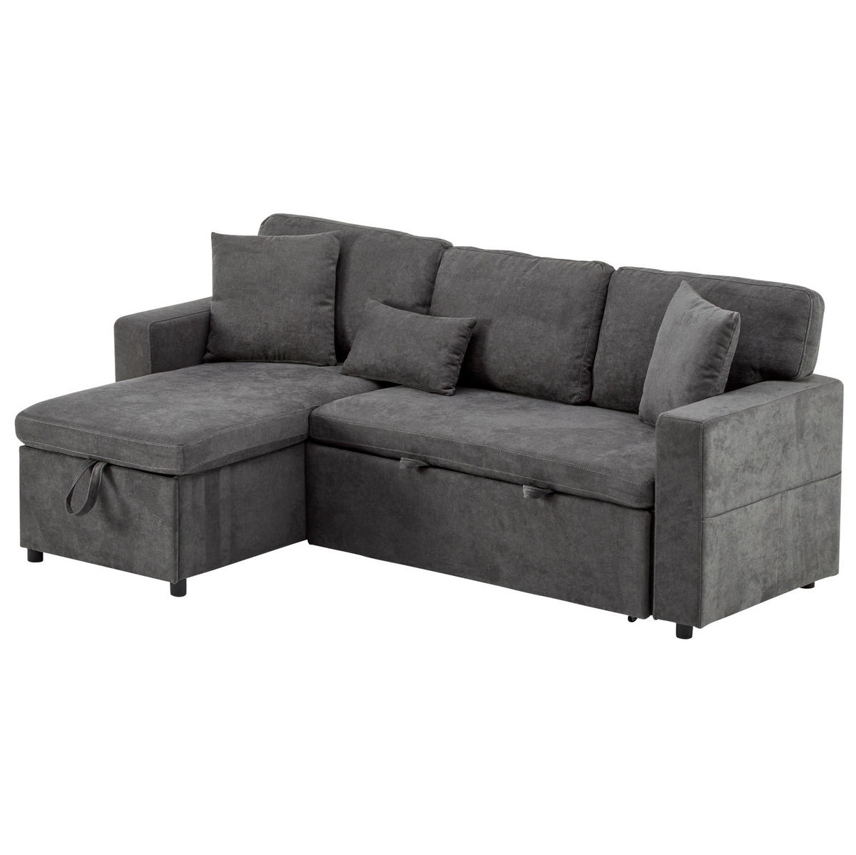SCHLAFSOFA aus Oxford-Stoff 214x131x87 cm Dunkelgrau mit USB-Anschluss, Bettfunktion und Stauraum - Dunkelgrau, Textil (131/85/215cm) - Modfu