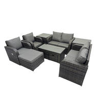 GARTENSOFA SET mit LIEGESTUHL Polyrattan 9-Sitzer Dunkelgrau - Dunkelgrau/Grau, Glas/Kunststoff - Fimous