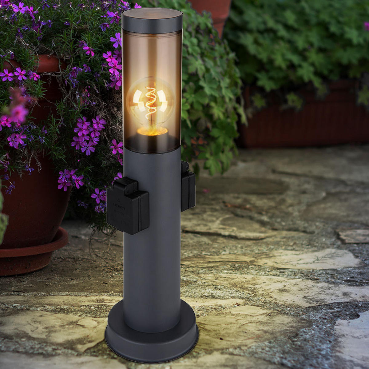 LED AUSSENLEUCHTE Edelstahl Anthrazit Rauchglas - Anthrazit, Metall (12.7/12.7/45cm) - Globo Lighting