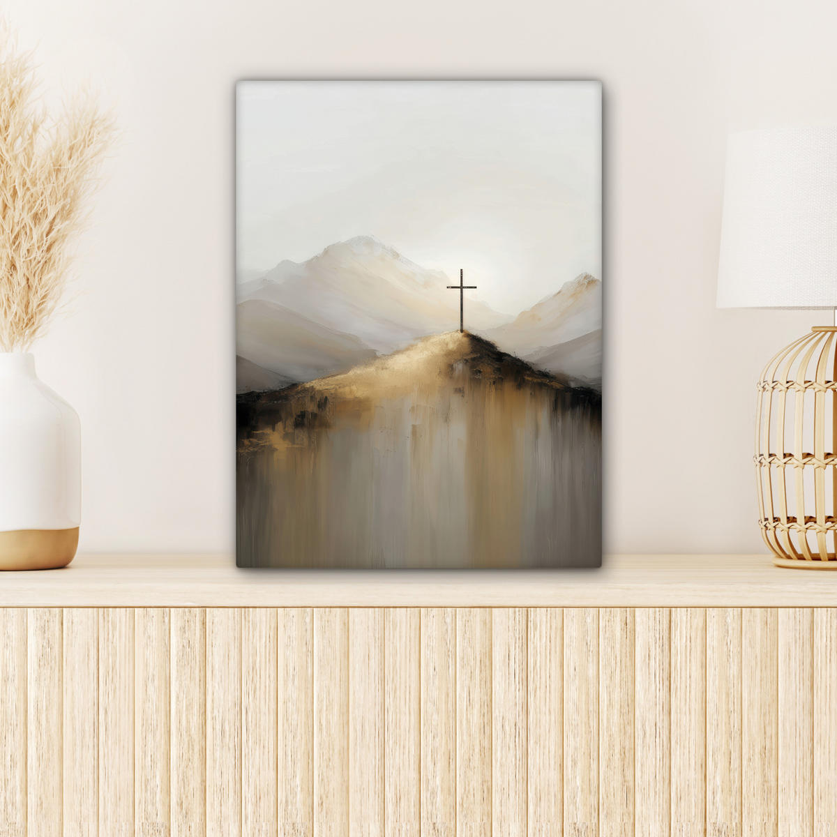 LEINWANDBILD Hügel - Abstrakt - Kreuz - Christentum Room Decor 30x40 cm - Beige, Textil (30/40cm) - MuchoWow