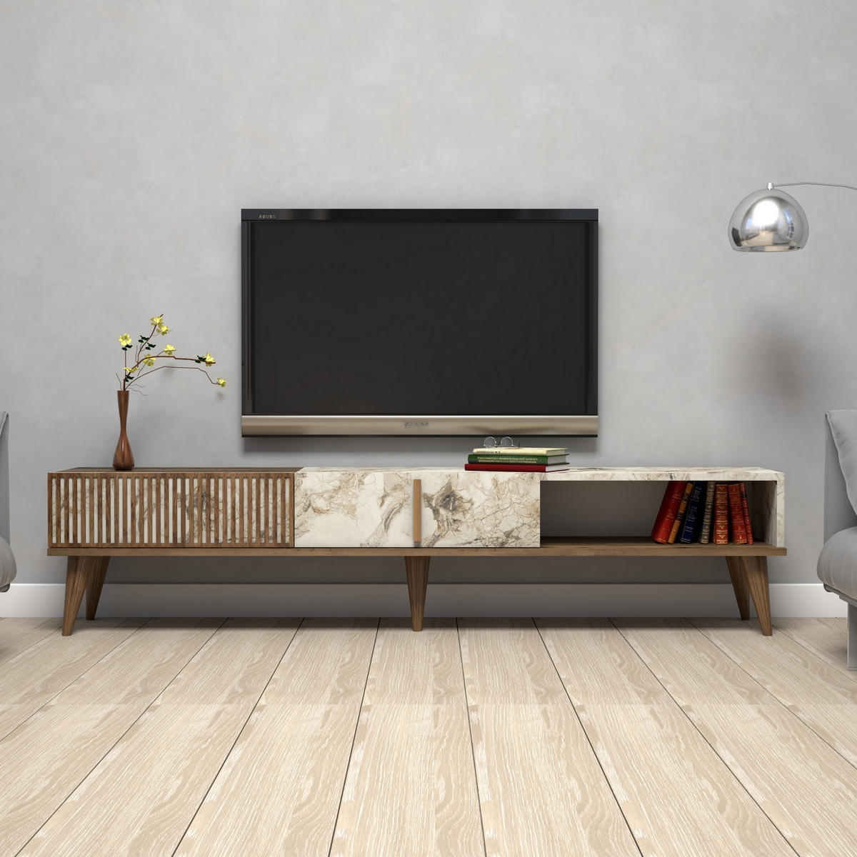 TV-MÖBEL Milan Nussbaum-Weiß - Nussbaumfarben/Weiß, Holz (180/40/35cm) - Habitat Garten