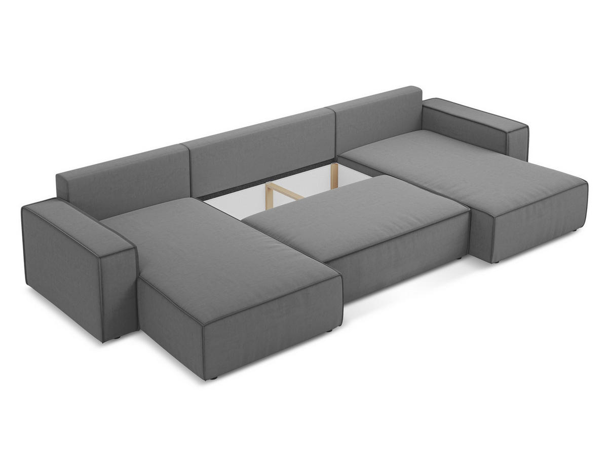 WOHNLANDSCHAFT Samt Stoff Grau - Schwarz/Grau, Kunststoff/Textil (398/82/185cm) - Makamii