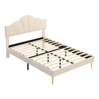 POLSTERBETT 140/200 cm in Beige Samt mit Goldenen Eisenbeinen - Beige, Holz/Textil (140/200cm) - KOMHTOM