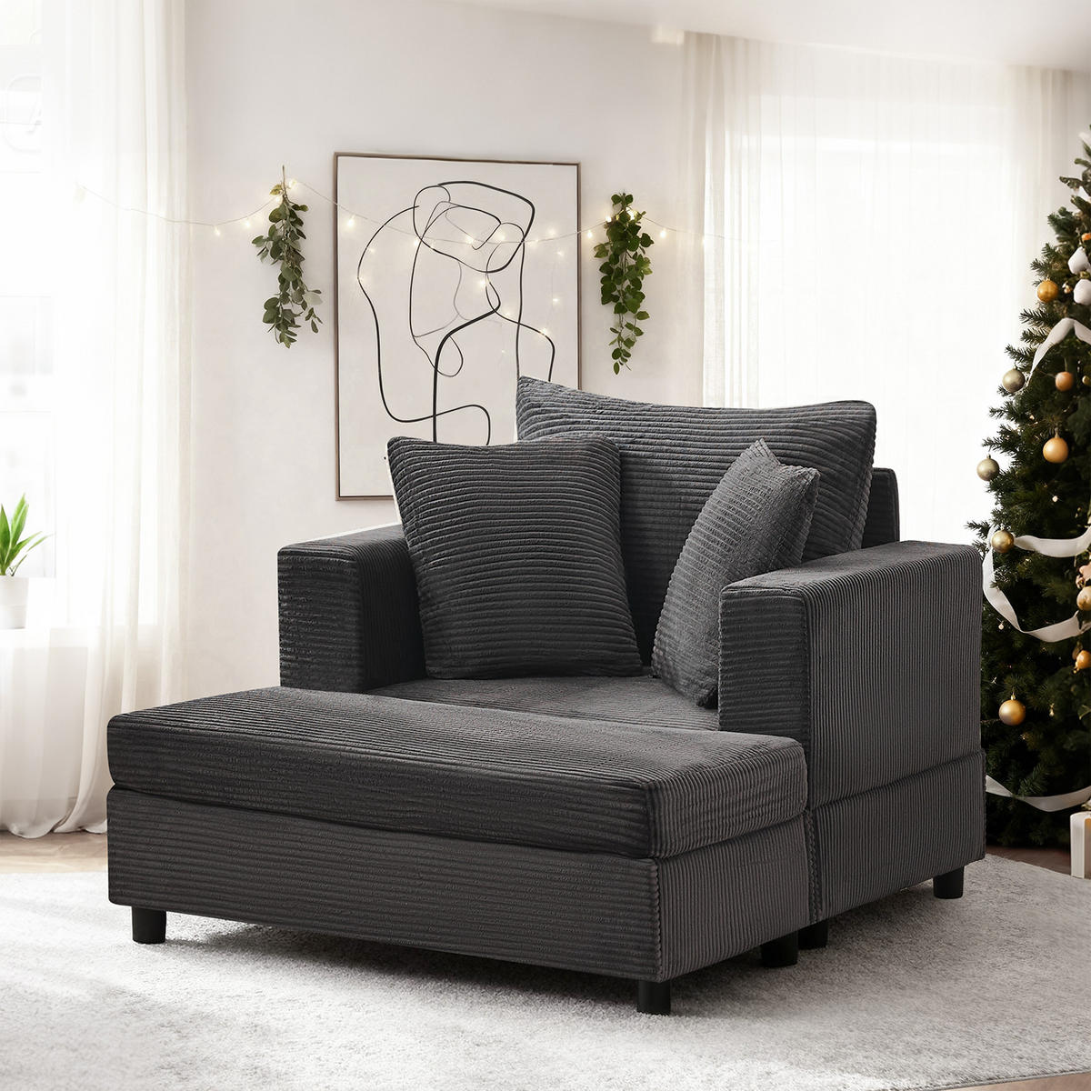 SOFA Cord Grau mit Stauraum und mit Kissen - Grau, Holzwerkstoff/Kunststoff (137.5/89/81cm) - WISHDOR