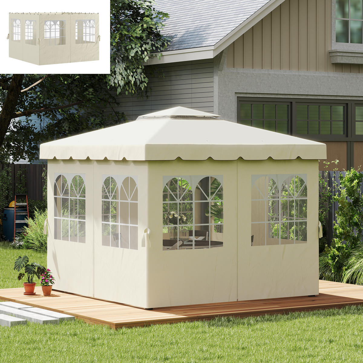PAVILLON-SEITENWÄNDE, 4 Seitenwand-Paneele für Gartenpavillon, mit Reißverschluss, 3 x 3 m Pavillon, Cremeweiß - Creme, Textil (302/205/1cm)