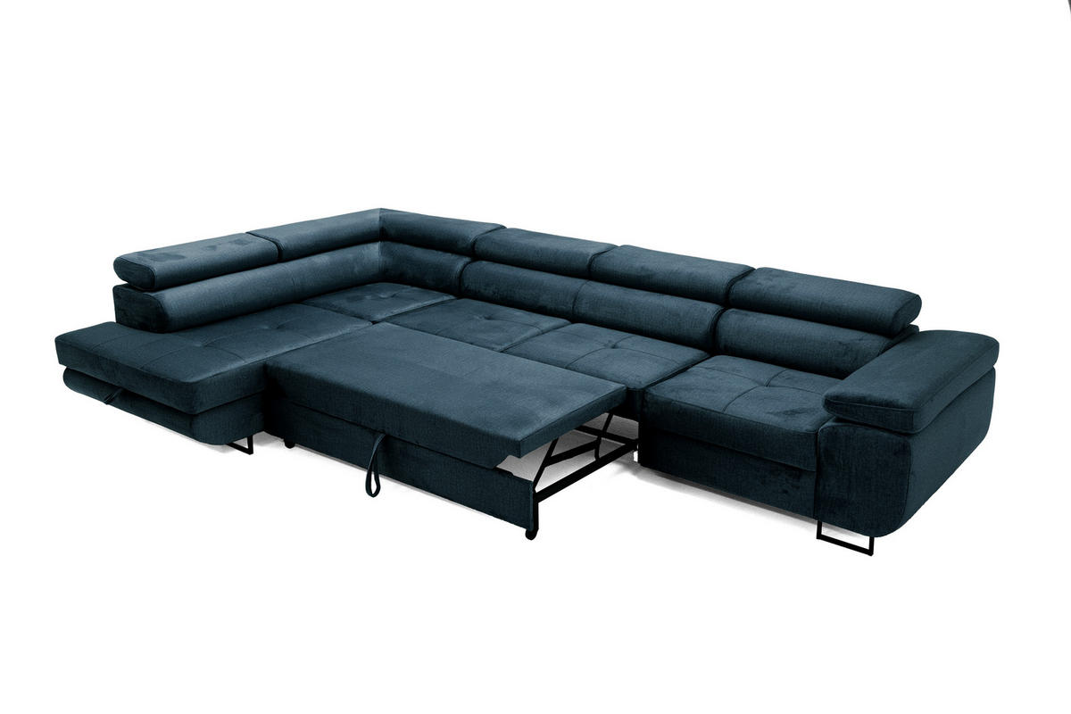 ECKSOFA WILD MAXI Links Marine - Chromfarben/Dunkelblau, Holz/Textil (350/203cm) - Muffo