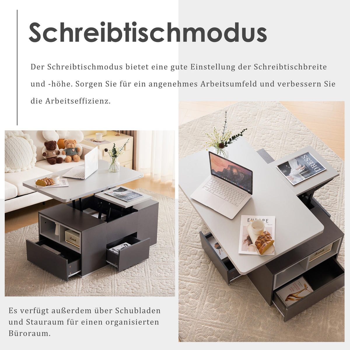 COUCHTISCH Schwarz und Grau 100/51/47 cm - Schwarz, Holzwerkstoff/Metall (100/51/47cm) - Urban Meuble