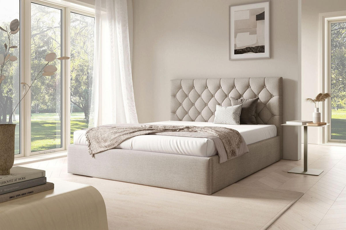 POLSTERBETT Aurevia Beige Samtbezug 140x200 cm - Beige, Textil (140/200cm) - Selsey