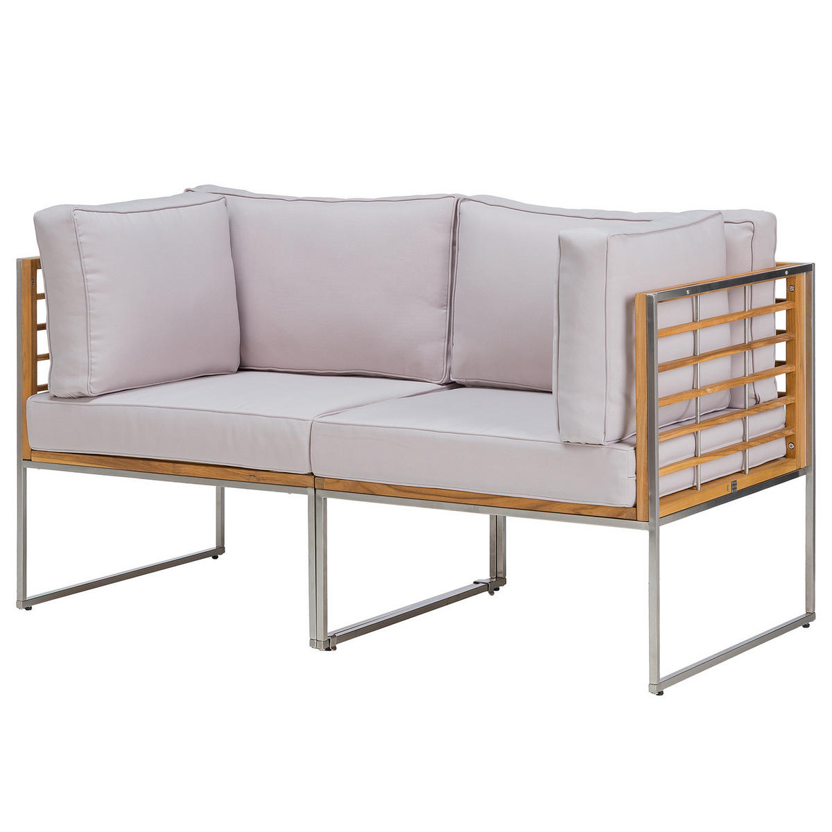 LOUNGESOFA - 2-teilig - Webstoff / Teak massiv - Hellgrau, Holz/Textil (140/74/70cm) - home24