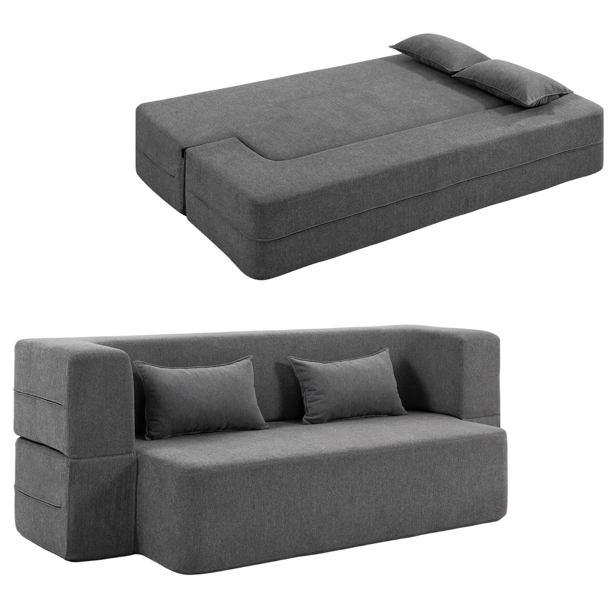 SCHLAFSOFA 2-Sitzer DE-08237 aus Schaumstoff, breite Armlehnen, Grau - Grau, Textil (203/75/95cm) - ComfortXL