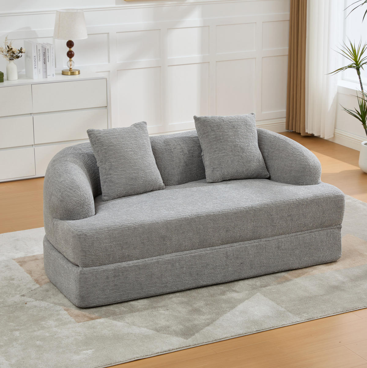 SCHLAFSOFA 2-Sitzer 157 cm Chenille Hellgrau - Hellgrau, Kunststoff (84/65/157cm) - Meubliv