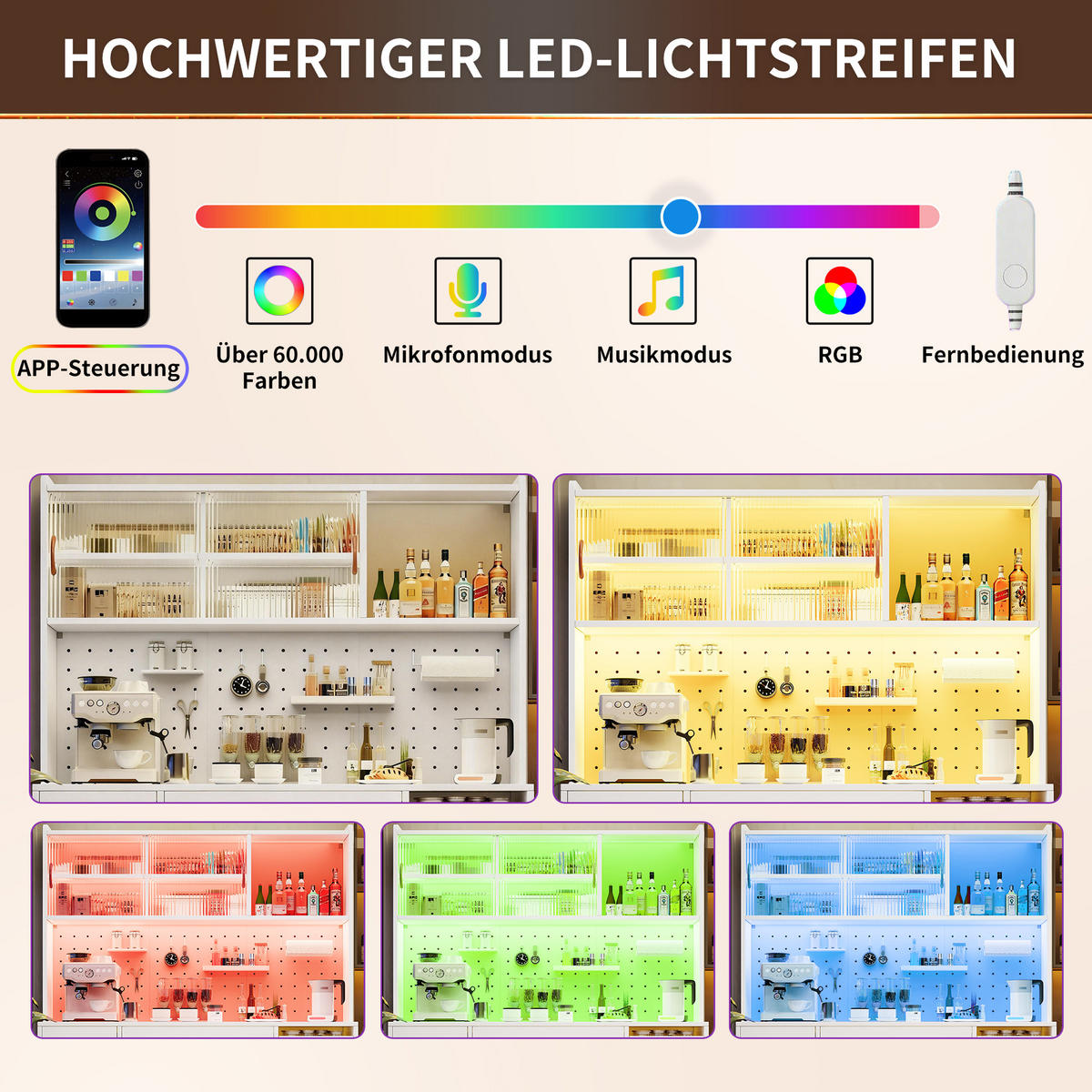 KÜCHENSCHRANK LED Lochwand Glastür Schublade Weiß - Weiß, Glas (145/171/39cm) - FLIEKS